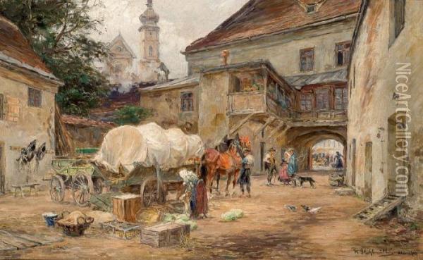 Genre Scene With Carriage Oil Painting - Karl Stuhlmuller