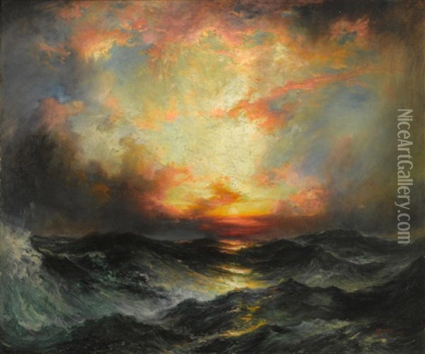 Sunset At Sea Oil Painting - Thomas Moran