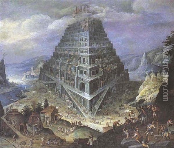 La Tour De Babel Oil Painting - Hendrick van Cleve III
