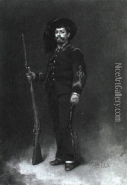 Ein Soldat Mit Einem Sturmgewehr Oil Painting - Alphonse Mucha