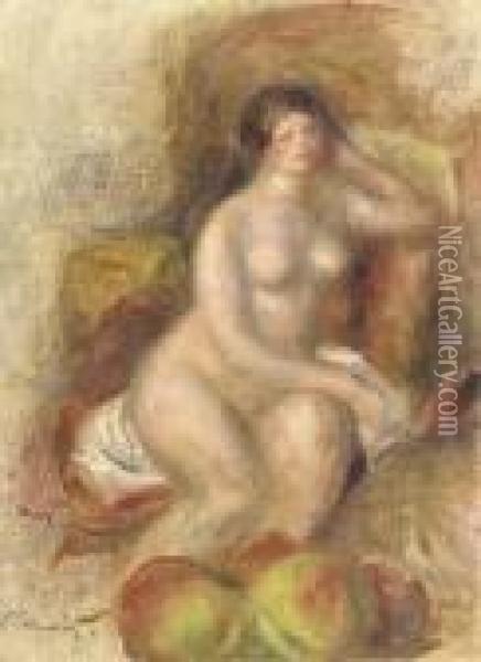 Femme Nue Et Pommes Oil Painting - Pierre Auguste Renoir