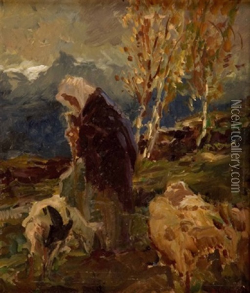 Ziegenhirtin Auf Hochalm Oil Painting - Horazio Gaigher