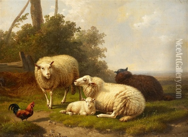 Landliche Idylle Mit Vieh Oil Painting - Joseph Van Dieghem