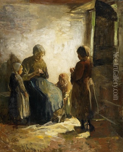 Nahstunde Oil Painting - Albert Johan (Jan) Neuhuys