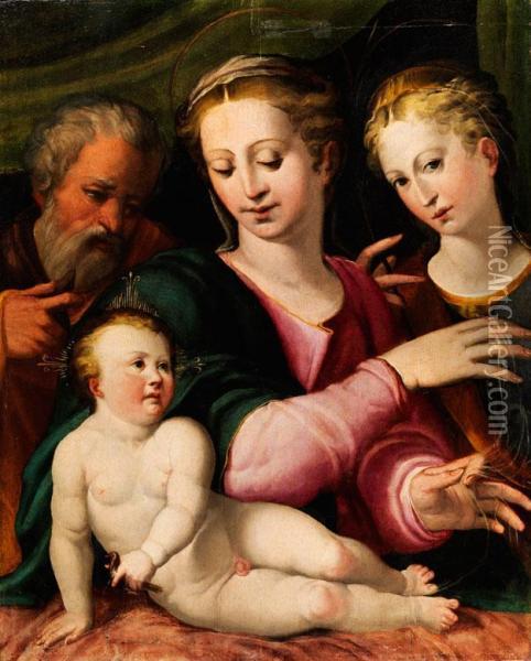 Die Heilige Familie Mit Einer Jungen Heiligen Martyrerin Oil Painting - Master Of The Legend Of The Magdalene