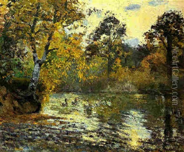 L'etang De Montfoucault Oil Painting - Camille Pissarro