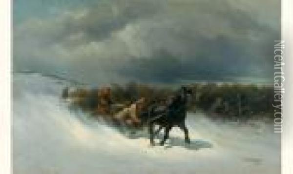 Poursuite De Brigands A Cheval Dans La Neige Oil Painting - Nikolai Egorovich Sverchkov