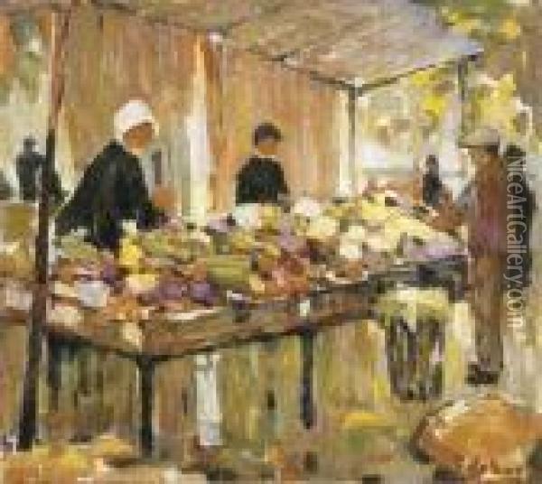 The Chinese Market Oil Painting - Frank Coburn