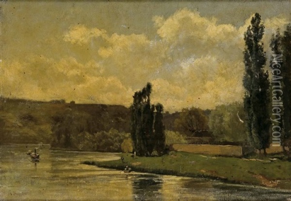 Paisaje Con Rio Oil Painting - Gustave Karcher