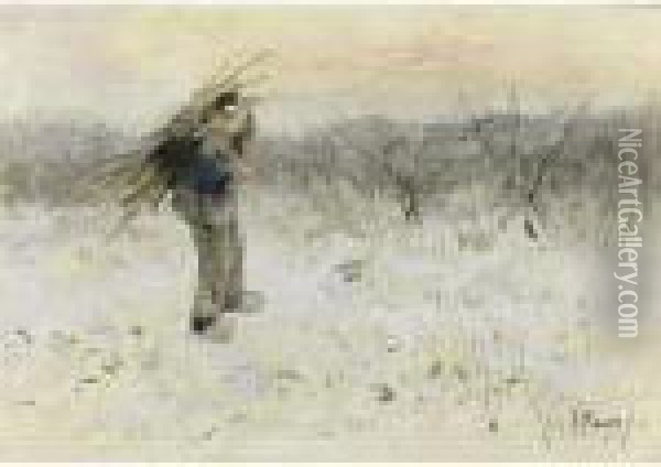 The Young Wood Gatherer Oil Painting - Anton Mauve