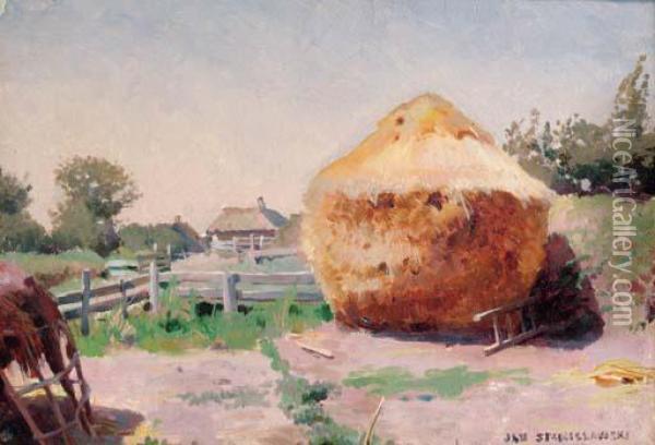 A Haystack; And The Vegetable Garden Oil Painting - Jan Stanislawski