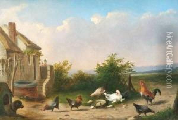 Der Huhnerhof Oil Painting - Johan Lodewijk Van Leemputten