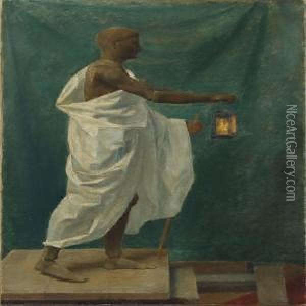 Gliedermann With A Stick, White Cloth And A Bat-lamp Oil Painting - Carl Mortensen