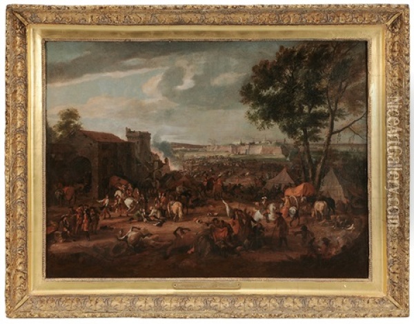 Louis Xiv At A Seige, Possibly Of Tournai In 1667 Or Another Fortification Oil Painting - Adam Frans van der Meulen