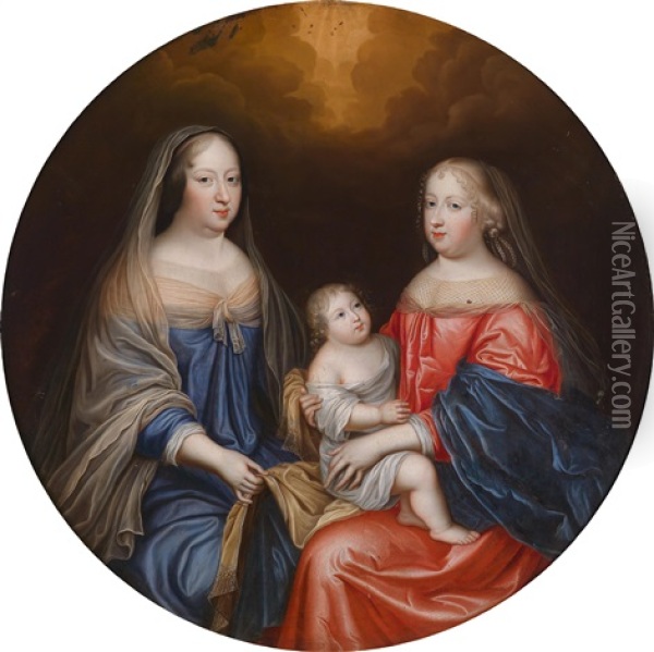 Portrat Der Anna Von Spanien, Ihrer Schwiegertochter Maria Theresia Von Spanien Und Ihres Enkels Oil Painting - Charles Beaubrun