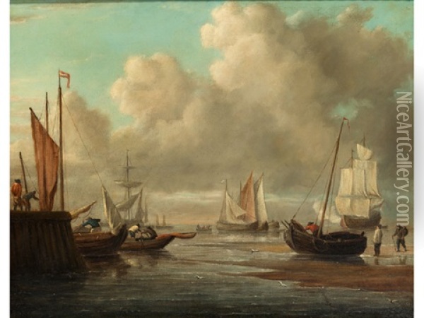 Segelschiffe Im Hafen Bei Ebbe Oil Painting - Aernout (Johann Arnold) Smit