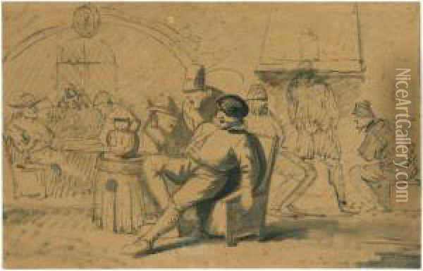 A Group Of Men Singing In A Tavern Oil Painting - Maarten Van Heemskerck