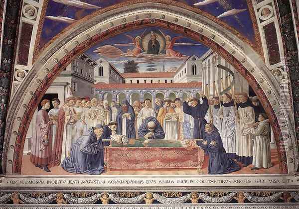 Funeral of St Augustine (scene 17, south wall) 1464-65 Oil Painting - Benozzo di Lese di Sandro Gozzoli