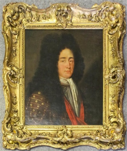 Late 17th Century Half-length Portrait Of Louis Xiv Wearing White Silk Cravat Oil Painting - Hyacinthe Rigaud
