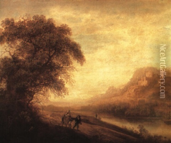 Wooded River Landscape With The Flight Into Egypt Oil Painting - Cornelis Matteus
