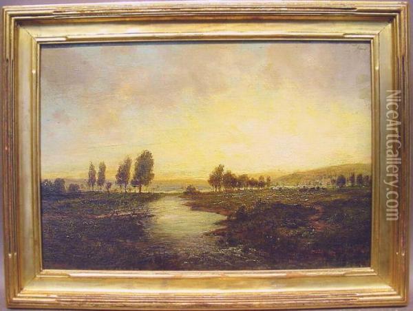 Landscape At Dusk Oil Painting - Theodore Rousseau