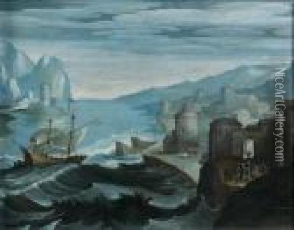 Navire Approchant D'un Port Par Une Mer Agitee Oil Painting - Paul Bril