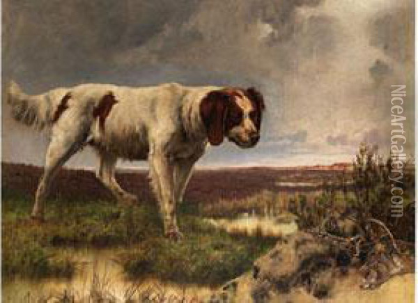 Jagdhund Vor Einem Feldhasen Oil Painting - Charles Verlat