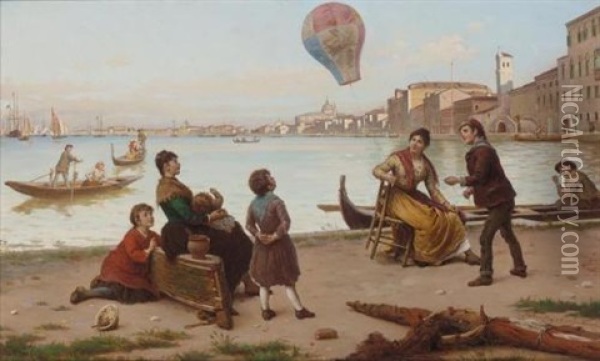 The Hot Air Balloon Oil Painting - Antonio Ermolao Paoletti