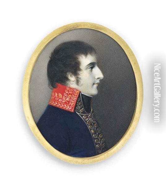 Napoleon I (1769-1821), Emperor Of France /1815, As First Consul 1799-1804, In Profile To The Right, In Blue Coat With High Red Collar Oil Painting - George Engleheart