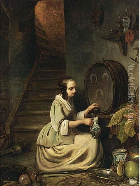 A Girl In An Interior Oil Painting - Christoffel Neurdenburg