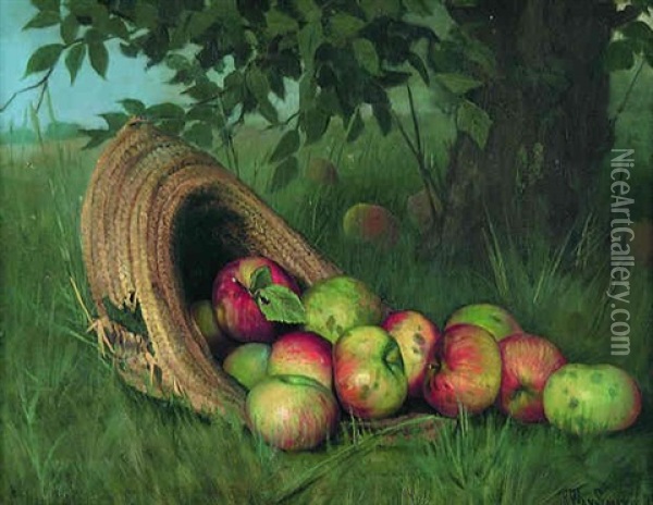 Apples And A Straw Hat Oil Painting - Rufus Way Smith
