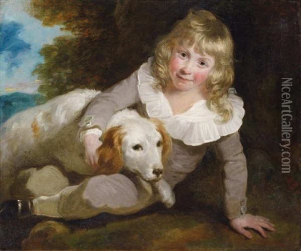 Portrat Eines Knaben Mit Hund, Vor Landschaftshintergrund Oil Painting - Sir Francis Grant