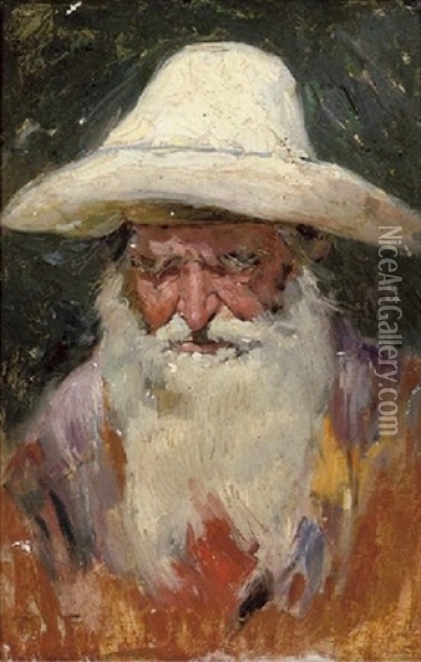 Portrait Of A Bearded Man In A White Hat Oil Painting - Konstantin Egorovich Makovsky