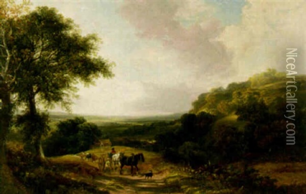 A Country Road Winding Through An Expansive Landscape Oil Painting - Joseph William Allen