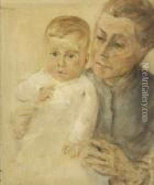 Die Enkelin Maria Auf Dem Arm Der
 Kinderfrau. Oil Painting - Max Liebermann