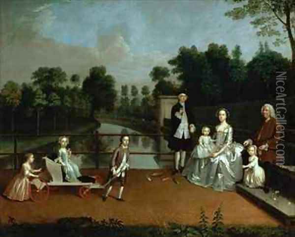 A Family Group on a Terrace in a Garden Oil Painting - Arthur Devis