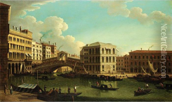 Venice, A View Of The Grand Canal With The Rialto Bridge Oil Painting - (Giovanni Antonio Canal) Canaletto