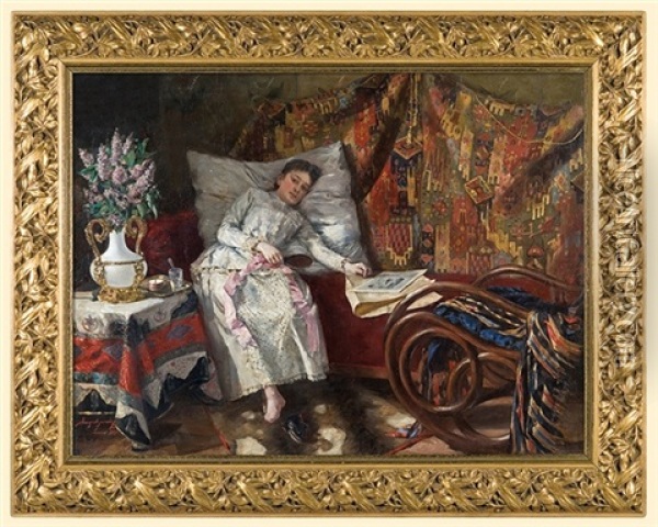 Resting Oil Painting - Aleksander Augustynowicz