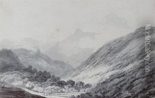 Travellers In A Swiss Valley Oil Painting - Joseph Mallord William Turner