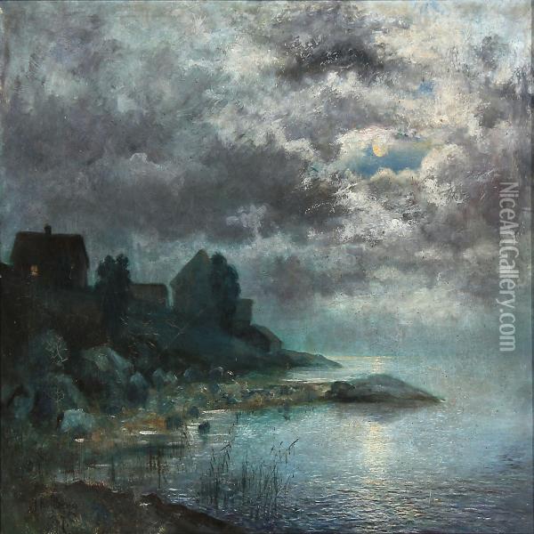 Coastal Scene In Moonlight Oil Painting - Isak Fredrik Kullberg