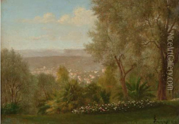  Vue Prise De La Villa Alta, Nice (?), 1872  Oil Painting - Francois Louis Francais