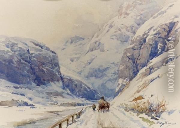 Inverno A Cordevole - 1940-1942 Oil Painting - Achille Beltrame
