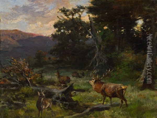 Waldlichtung Mit Rotwild Oil Painting - Franz Xaver von Pausinger