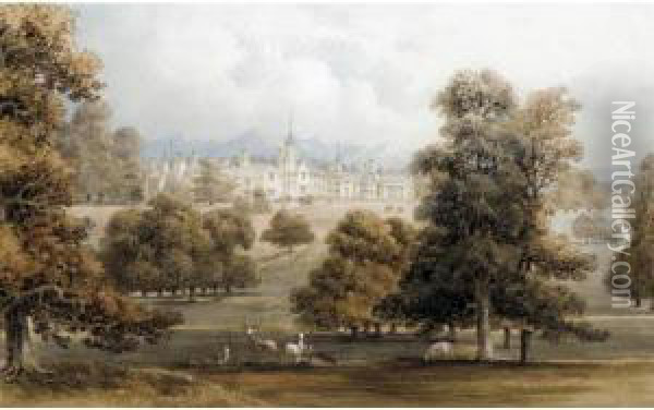 A Country House And Park In A Mountainous Landscape Oil Painting - George Sidney Shepherd