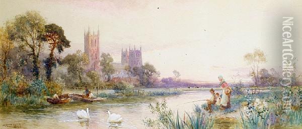 The River Stour, Canterbury Oil Painting - Walker Stuart Lloyd
