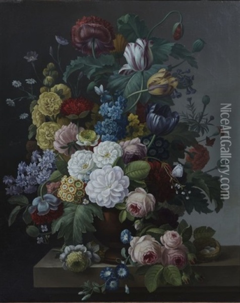 Bouquet De Fleurs (pair) Oil Painting - Cornelis van Spaendonck