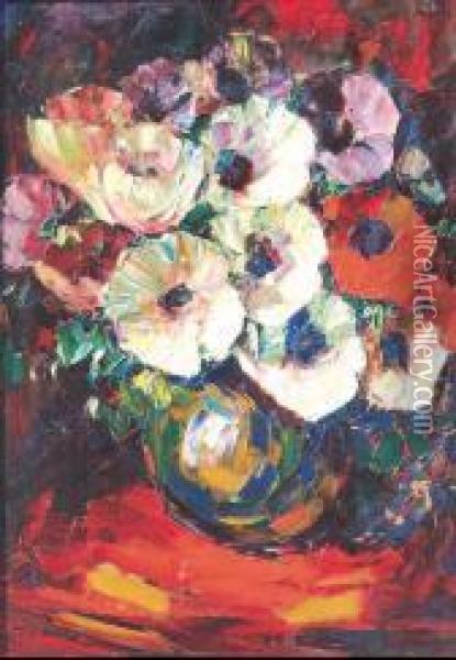 Anemones-lendemain De Fete, 1925 Oil Painting - Louis Pastour