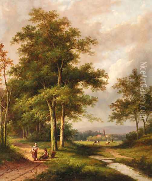 A wooded river landscape with travellers Oil Painting - Jan Evert Morel