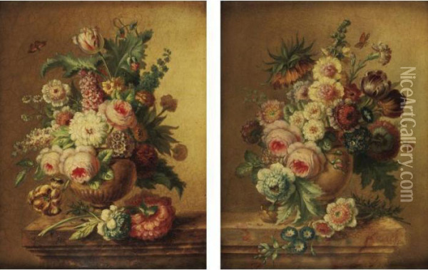 Still Life With Flowers: A Pair Of Paintings Oil Painting - Joseph Nigg