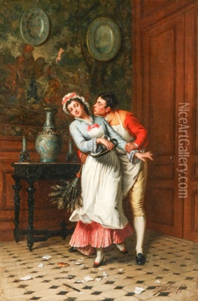 The Flirtation Oil Painting - Paul Louis Narcisse Golleron